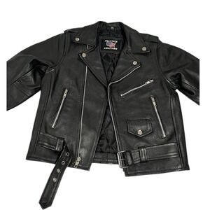 Vintage Allstate Leather Kids 3XL Motorcycle Jacket Black Racing Youth